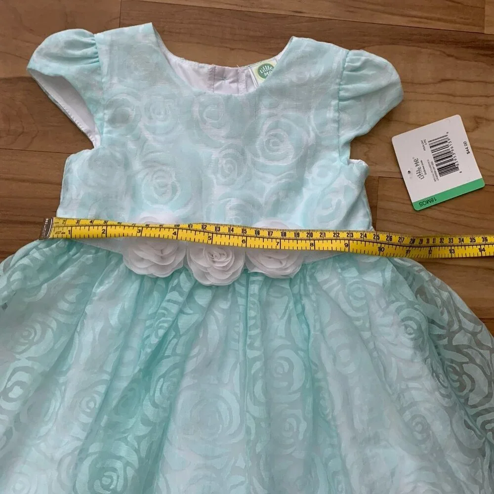 Little Me Baby Girls' Dress Size 18 Months Aqua Floral Dressy Cap Sleeve NWT